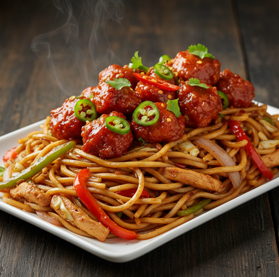 Indo-Chinese Delicacies including Chilli Paneer and Honey Chilli Potato Ranchi